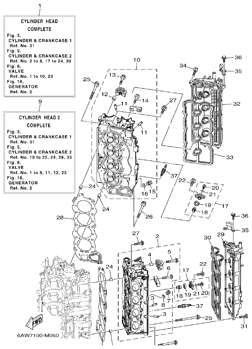 Yamaha F350AET, FL350AET CYLINDER & CRANKCASE 2 parts diagram